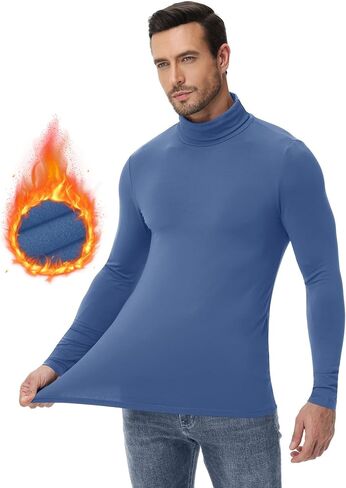 Poriff Mens Turtleneck Sweater Long Sleeve Casual Fleece Lined Basic Thermal Pullover Tops in Kuwait
