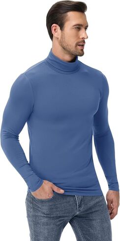 Poriff Mens Turtleneck Sweater Long Sleeve Casual Fleece Lined Basic Thermal Pullover Tops in Kuwait