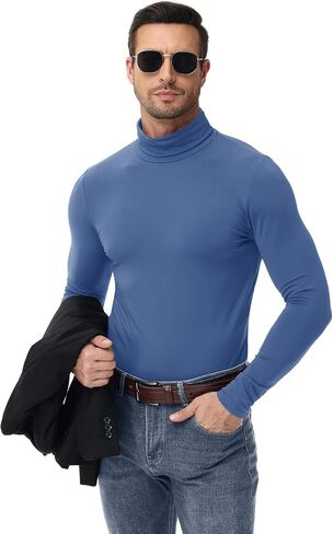 Poriff Mens Turtleneck Sweater Long Sleeve Casual Fleece Lined Basic Thermal Pullover Tops in Kuwait