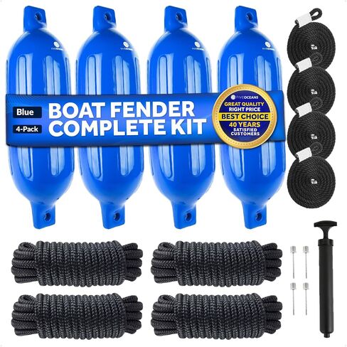Five Oceans 4-Pack Boat Fenders - Boat Bumpers for Docking - 4 Ropes Lines 3/8-Inch x 5-Foot - Boat Fender with Inflator Pump and 4 Needles in Saudi Arabia
