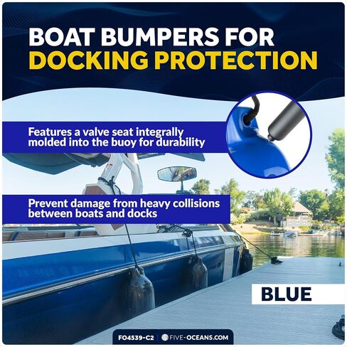 Five Oceans 4-Pack Boat Fenders - Boat Bumpers for Docking - 4 Ropes Lines 3/8-Inch x 5-Foot - Boat Fender with Inflator Pump and 4 Needles in Saudi Arabia