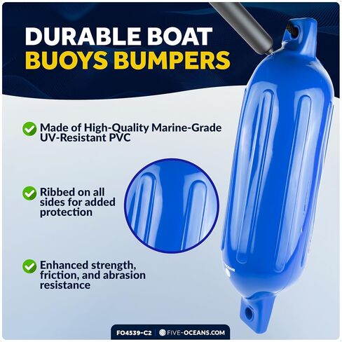 Five Oceans 4-Pack Boat Fenders - Boat Bumpers for Docking - 4 Ropes Lines 3/8-Inch x 5-Foot - Boat Fender with Inflator Pump and 4 Needles in Saudi Arabia