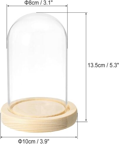 قبة زجاجية شفافة، قطعة مركزية على شكل جرس زجاجي على شكل قبة مع قاعدة خشبية، سهلة الاستخدام، حافظة عرض عملية على شكل جرس زجاجي لتخزين الزهور وديكور المنزل (8.3 × 3.5 بوصة) in Kuwait