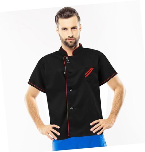 Unisex Short Sleeve Chef 6 Buttons Chef Coat Uniform Chef Coat Shirt Chef Coat Men for Service Restaurant (Black) in Kuwait