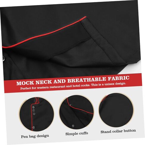 Unisex Short Sleeve Chef 6 Buttons Chef Coat Uniform Chef Coat Shirt Chef Coat Men for Service Restaurant (Black) in Kuwait