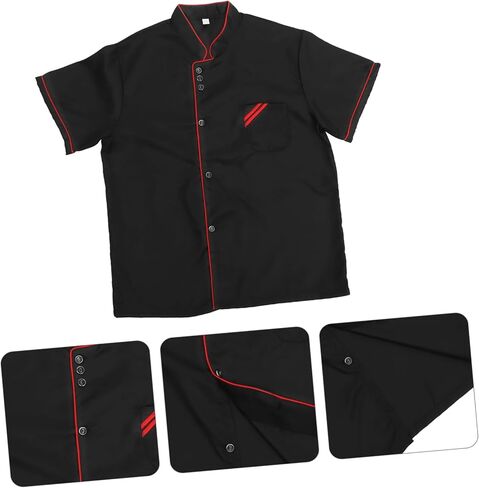 Unisex Short Sleeve Chef 6 Buttons Chef Coat Uniform Chef Coat Shirt Chef Coat Men for Service Restaurant (Black) in Kuwait