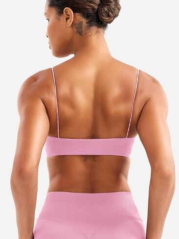 Voyjoy Women Spaghetti Strap Sports Bra مبطنة دعم منخفضة التأثير سلس كامي مربع الرقبة تجريب اليوغا محصول المحصول in Kuwait