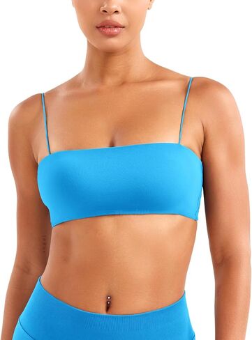 Voyjoy Women Spaghetti Strap Sports Bra مبطنة دعم منخفضة التأثير سلس كامي مربع الرقبة تجريب اليوغا محصول المحصول in Saudi Arabia