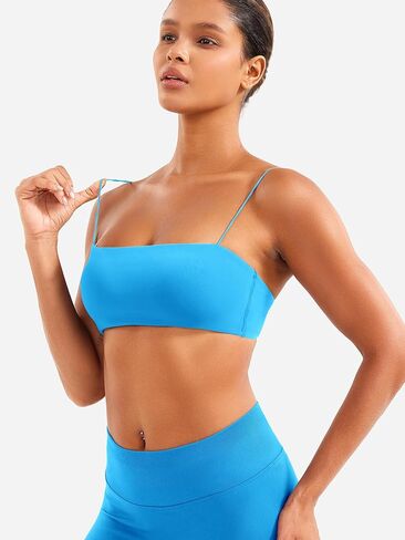 Voyjoy Women Spaghetti Strap Sports Bra مبطنة دعم منخفضة التأثير سلس كامي مربع الرقبة تجريب اليوغا محصول المحصول in Saudi Arabia