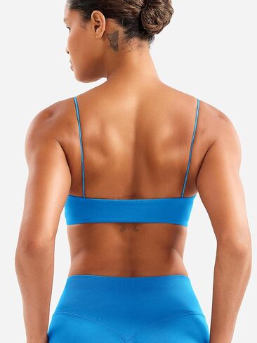 Voyjoy Women Spaghetti Strap Sports Bra مبطنة دعم منخفضة التأثير سلس كامي مربع الرقبة تجريب اليوغا محصول المحصول in Saudi Arabia