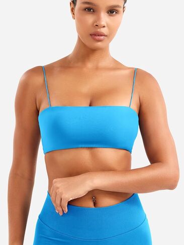 Voyjoy Women Spaghetti Strap Sports Bra مبطنة دعم منخفضة التأثير سلس كامي مربع الرقبة تجريب اليوغا محصول المحصول in Saudi Arabia