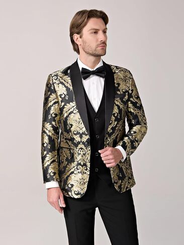 بدلة الرجال من 3 قطع شال صدر الباليرو مجموعة | سترة السترة Jacquard الأزهار ، سترة وسروال ضئيلة لحفل الزفاف in Kuwait