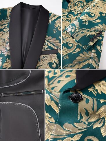 بدلة الرجال من 3 قطع شال صدر الباليرو مجموعة | سترة السترة Jacquard الأزهار ، سترة وسروال ضئيلة لحفل الزفاف in Kuwait