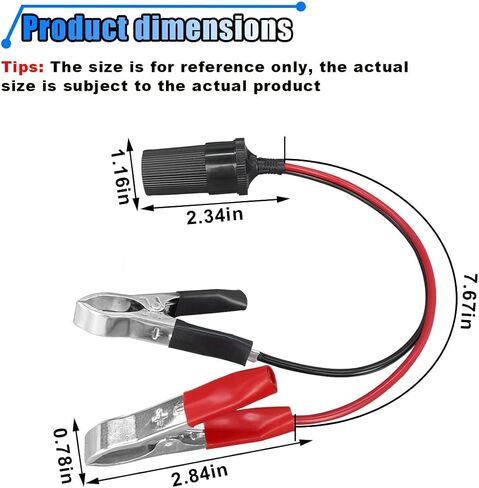 12 Inch Cigarette Lighter Extension Cord, 12V Car Battery Clamp-on Extension Charge Cable, Battery Alligator Clip to Female Cigarette Lighter Socket, Cigarette Splitter Plug Extension Socket in Saudi Arabia