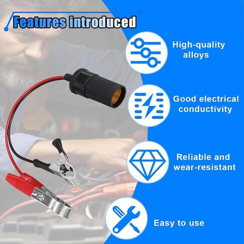 12 Inch Cigarette Lighter Extension Cord, 12V Car Battery Clamp-on Extension Charge Cable, Battery Alligator Clip to Female Cigarette Lighter Socket, Cigarette Splitter Plug Extension Socket in Saudi Arabia