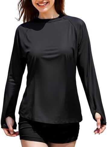 Women's UPF 50+ حارس الطفح الجلدي طويل الأكمام - حماية سريعة للأشعة فوق البنفسجية ، قميص المشي لمسافات طويلة مع جيوب + ثقب الإبهام in Saudi Arabia