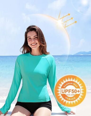 Women's UPF 50+ Long Sleeve Rash Guard - Quick Dry UV Protection Swim & Hiking Shirt w/Pockets + Thumb Hole in Saudi Arabia
