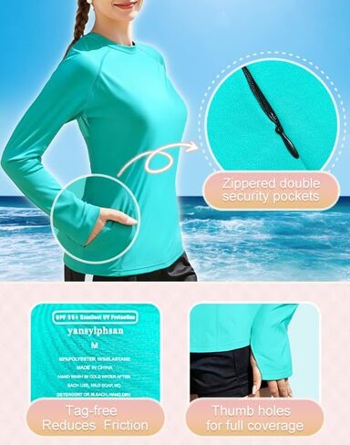 Women's UPF 50+ Long Sleeve Rash Guard - Quick Dry UV Protection Swim & Hiking Shirt w/Pockets + Thumb Hole in Saudi Arabia