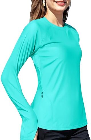 Women's UPF 50+ Long Sleeve Rash Guard - Quick Dry UV Protection Swim & Hiking Shirt w/Pockets + Thumb Hole in Saudi Arabia