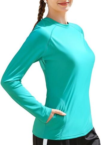 Women's UPF 50+ Long Sleeve Rash Guard - Quick Dry UV Protection Swim & Hiking Shirt w/Pockets + Thumb Hole in Saudi Arabia