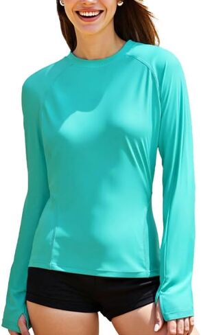Women's UPF 50+ Long Sleeve Rash Guard - Quick Dry UV Protection Swim & Hiking Shirt w/Pockets + Thumb Hole in Saudi Arabia
