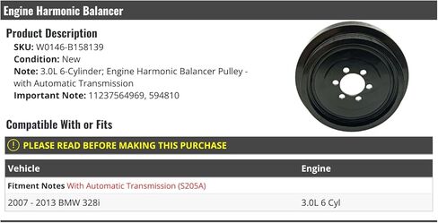 بكرة متنازل التوافقي-متوافق مع 2007-2013 BMW 328I 3.0L 6 أسطوانات (مع ناقل حركة أوتوماتيكي) in Saudi Arabia