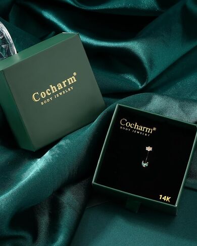 COCHARM 14K Real Gold Flower Belly Button Rings for Women 14K Yellow Gold Floral Belly Piercing Jewelry 14Kt Carat Belly Piercing 14g Navel Ring Cute Navel Bar in Saudi Arabia