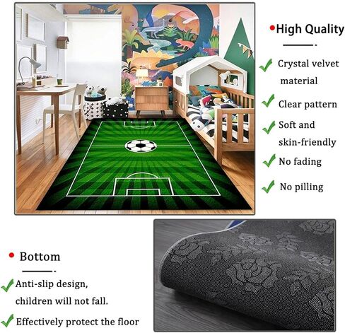 سجادة كرة قدم كرة قدم لكرة القدم سجادة لكرة القدم للأولاد ، سجاد منطقة اللعب في غرفة الأطفال ، غرفة معيشة غير قابلة للانزلاق ديكور كرة القدم الخضراء السجادة 2.6x4ft/80x120 سم in Kuwait