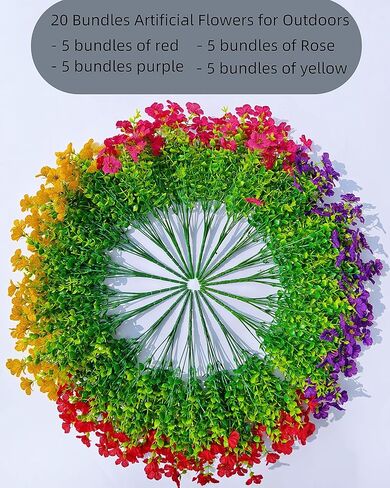 20 Bundles Artificial Mums for Outdoors – UV Resistant Artificial Plants Outdoor, Realistic Silk Fake Flowers No Fade, for Porch, Garden, Patio, Planter in Saudi Arabia