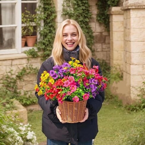 20 Bundles Artificial Mums for Outdoors – UV Resistant Artificial Plants Outdoor, Realistic Silk Fake Flowers No Fade, for Porch, Garden, Patio, Planter in Saudi Arabia
