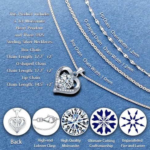Moissanite Necklace, Women's Diamond Necklace, 'I LOVE YOU' Heart Pendant Necklace, 1-3 Carat Moissanite Pendant, 925 Sterling Silver Electroplated With 18k Gold Necklace, The Best Gift for Wife, Girlfriend, Mother and Daughter. in Kuwait
