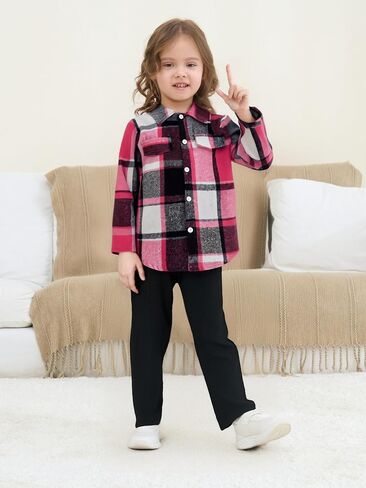 Toddler Girl Clothes Plaid Long Sleeve Button Down Shirt Corduroy Overall Jumpsuit Girls Fall Winter Outfit Set in Kuwait