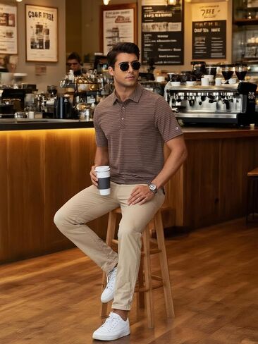 QPNGRP Golf Shirts for Men Short Sleeve Striped Casual Performance Collared Mens Polo Shirts in Kuwait
