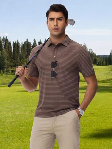 QPNGRP Golf Shirts for Men Short Sleeve Striped Casual Performance Collared Mens Polo Shirts in Kuwait