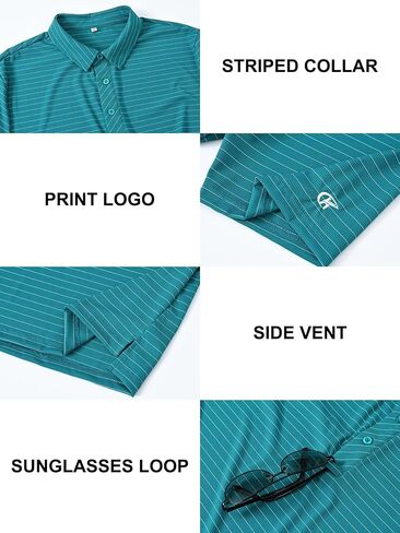 QPNGRP Golf Shirts for Men Short Sleeve Striped Casual Performance Collared Mens Polo Shirts in Kuwait