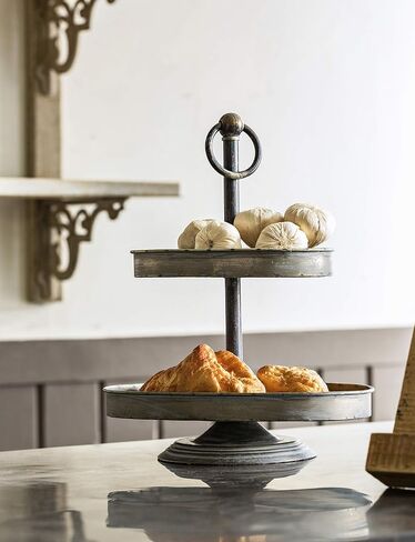 Creative Co-op EC0231 Metal 2-Tier Tray Decorative Accents, Black in Saudi Arabia