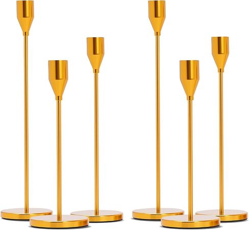 Candlestick Cone Candlestick ، Aviation Aluminium ANODIDE ، محور مركزي زخرفي حديث لزخرفة طاولة الطعام ، هدايا الزفاف المنزلية ، الحفلات (6 ، جولدن) in Kuwait