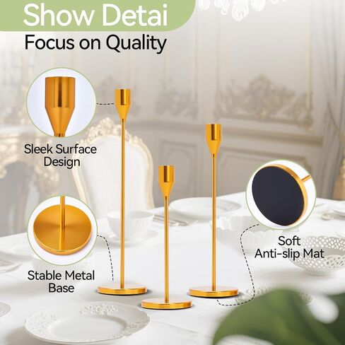 Candlestick Cone Candlestick ، Aviation Aluminium ANODIDE ، محور مركزي زخرفي حديث لزخرفة طاولة الطعام ، هدايا الزفاف المنزلية ، الحفلات (6 ، جولدن) in Kuwait