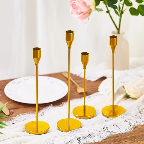 Candlestick Cone Candlestick ، Aviation Aluminium ANODIDE ، محور مركزي زخرفي حديث لزخرفة طاولة الطعام ، هدايا الزفاف المنزلية ، الحفلات (6 ، جولدن) in Kuwait