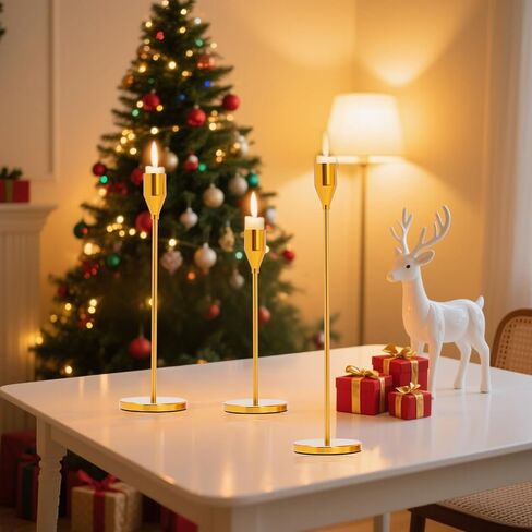 Candlestick Cone Candlestick ، Aviation Aluminium ANODIDE ، محور مركزي زخرفي حديث لزخرفة طاولة الطعام ، هدايا الزفاف المنزلية ، الحفلات (6 ، جولدن) in Kuwait