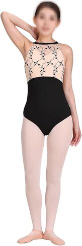Women's Ballet Halter Leotard Embroidered Mesh Open Back in Kuwait