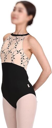 Women's Ballet Halter Leotard Embroidered Mesh Open Back in Kuwait