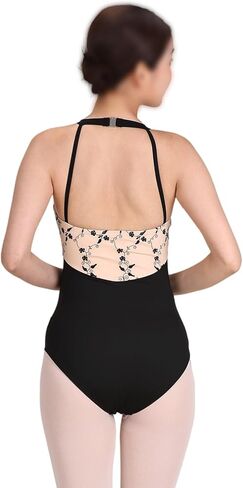 Women's Ballet Halter Leotard Embroidered Mesh Open Back in Kuwait