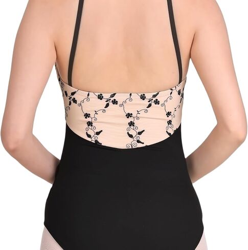 Women's Ballet Halter Leotard Embroidered Mesh Open Back in Kuwait