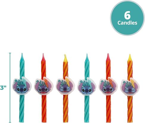شموع كعكة عيد ميلاد ديزني | 6 شموع عيد ميلاد لزخارف الكيك ، البرتقالي ، والأزرق ، والأصفر شموع ، وأغطية الكعكة لحفلة ليلو وغرزة in Saudi Arabia