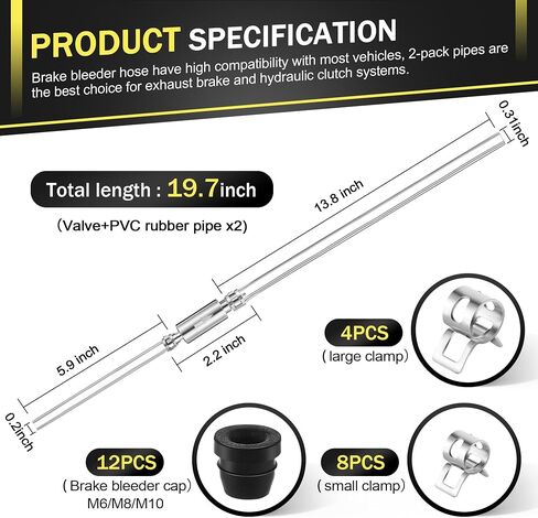 Meonum 2 Pack Brake Bleeder Hose, Motorcycle Brake Bleeder Kit with 6 Nozzle Cap & Clamp, One Way Check Valve Tube Bleeding Tools, Hydraulic Brake System Bleeding, Car Clutch Brake Fluid Bleeder Hose in Kuwait