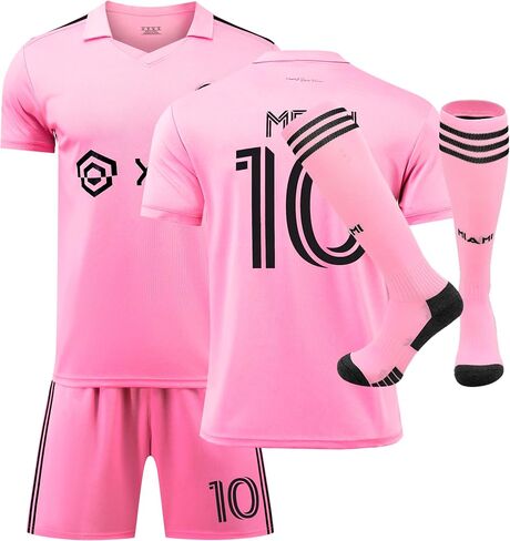 No.10 Home Home Pink Soccer Jersey Kids Shorts مجموعة الأولاد كرة القدم بأكمام قصيرة من أحجام الشباب (8-9 سنوات ، المنزل) in Saudi Arabia