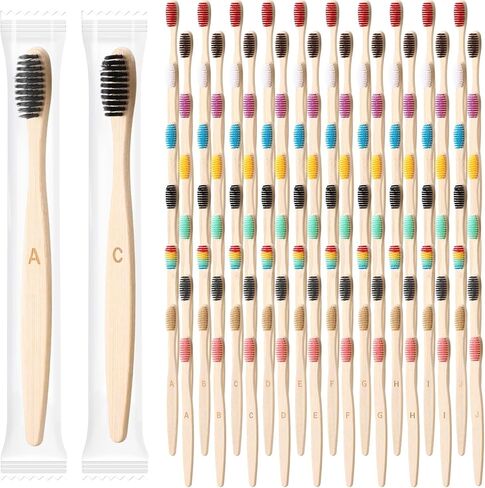 Sieral 120 Pcs 6.9 Inch Bamboo Toothbrush with Toothpaste Individually Wrapped Disposable Toothbrushes Travel Toothbrush Kit for Hotel Homeless Shelter Camping and Travel, 12 Colors in Saudi Arabia