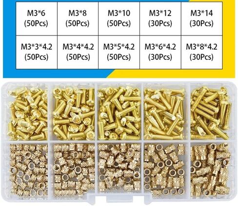 M2 M2.5 M3 M4 Brass Threaded Insert Nut and Screw Set, Phillips or Round Head Screws with Heat Knurled Nut Set (M3A(420PCS)) in Saudi Arabia