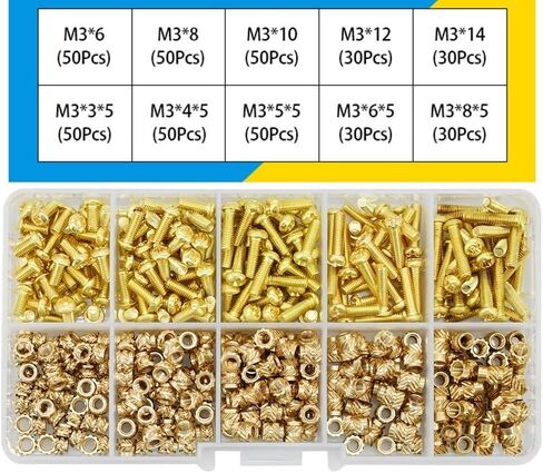 M2 M2.5 M3 M4 Brass Threaded Insert Nut and Screw Set, Phillips or Round Head Screws with Heat Knurled Nut Set (M3A(420PCS)) in Saudi Arabia
